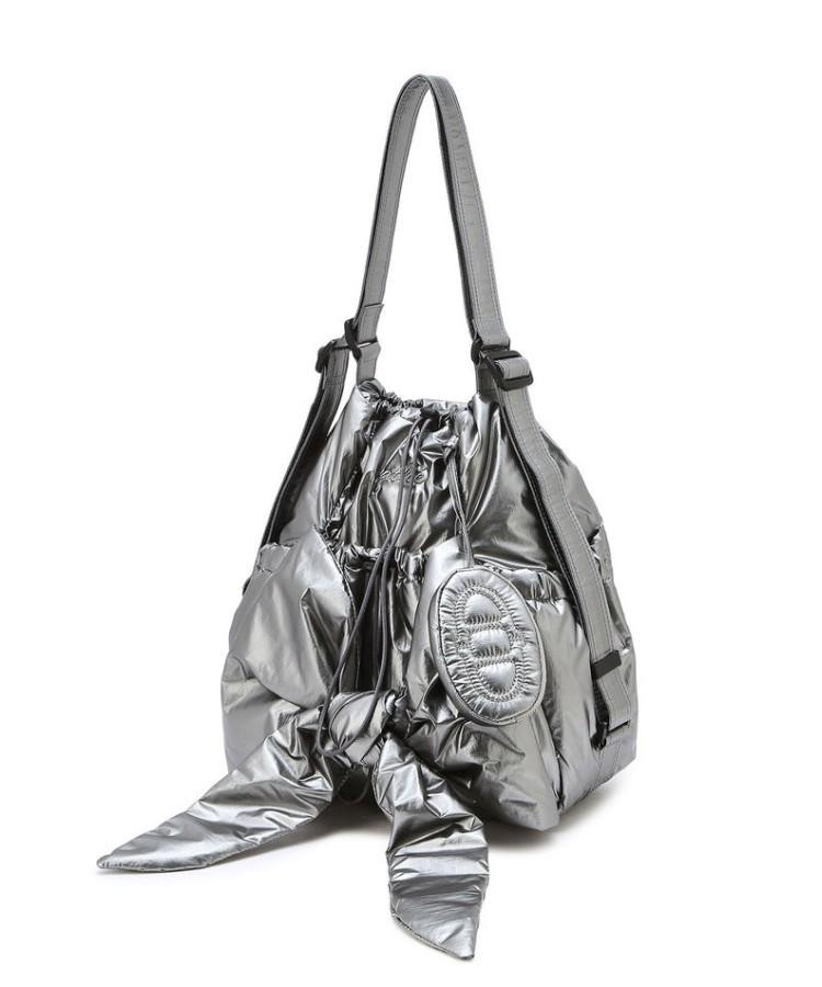 Athe Vanessabruno [Ruban] Glossy Gray Ribbon Backpack And Shoulder Bag S Aaba6F910G2