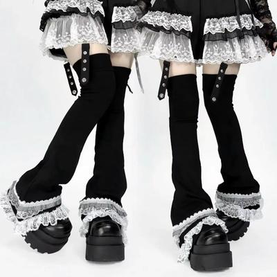 Lace Japanese Harajuku Leg Warmers Y2k Spicy Girl Over Knee Pile Socks Black Flare Long Socks Thigh High Socks Women Leg Covers