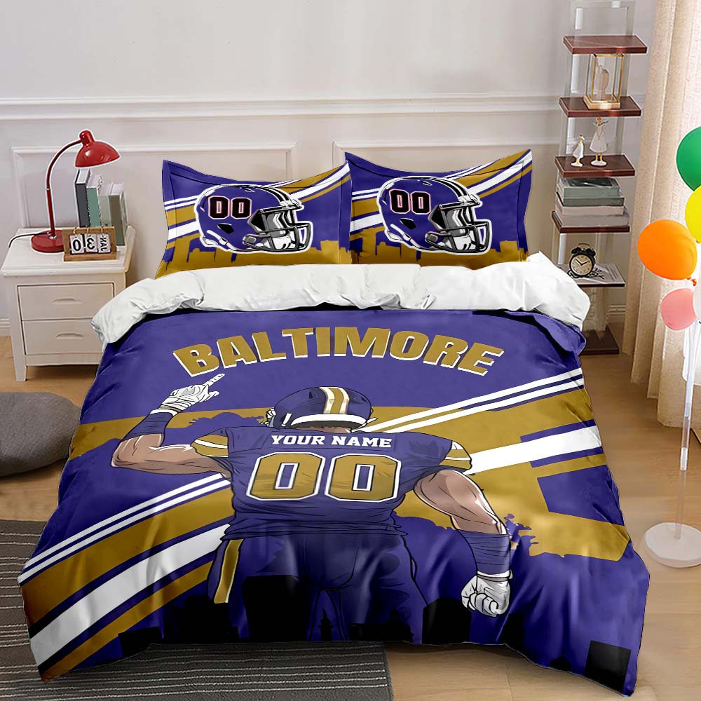 Football Fans Surprise Gift with Customized Name and Number American City Football Theme Bedding Personalized Bed 3-piece Set