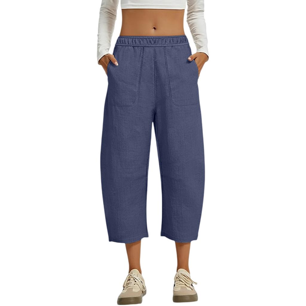Women's Casual And Fashionable Color Loose Pants With Pocketes