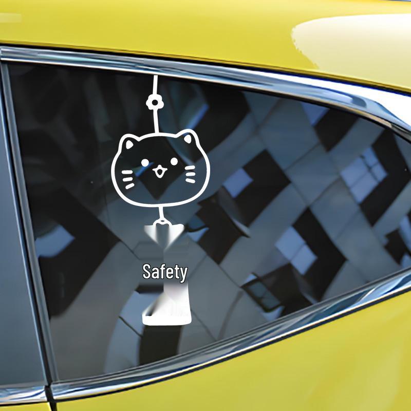 Cute Safe Cat Wind Chime Car Sticker - Reflective Rear Windshield Decoration