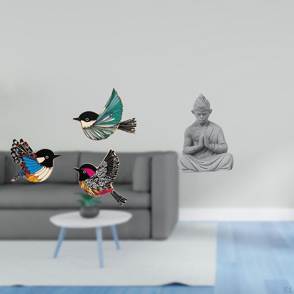 Wooden Bird Wall Art And Monkey Buddha Statue for Garden Study Room Farmhouse Hotel Patio Backyard