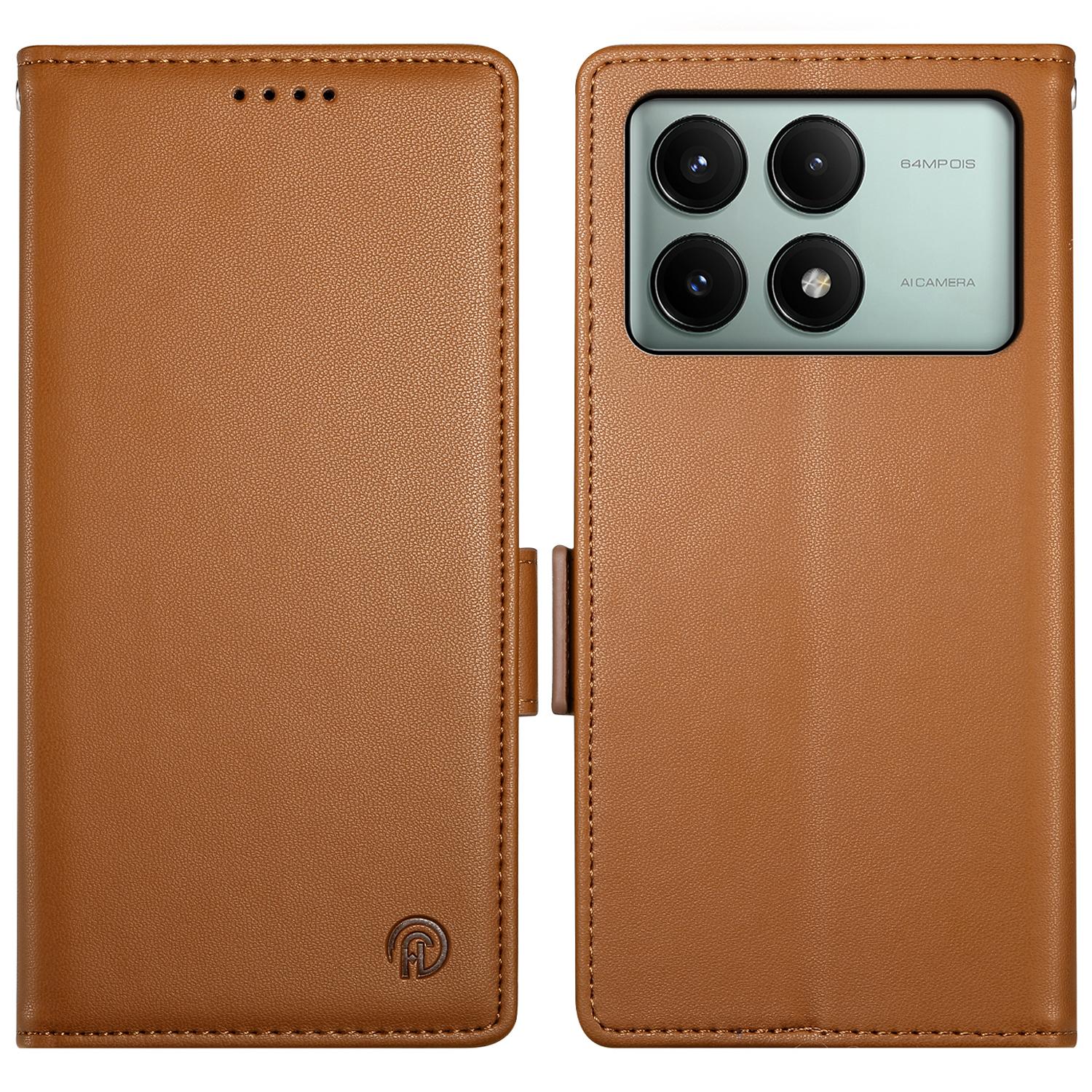 

DF-010 For Xiaomi Redmi K70E 5G/Poco X6 Pro 5G Case Wallet Leather Phone Cover Brown