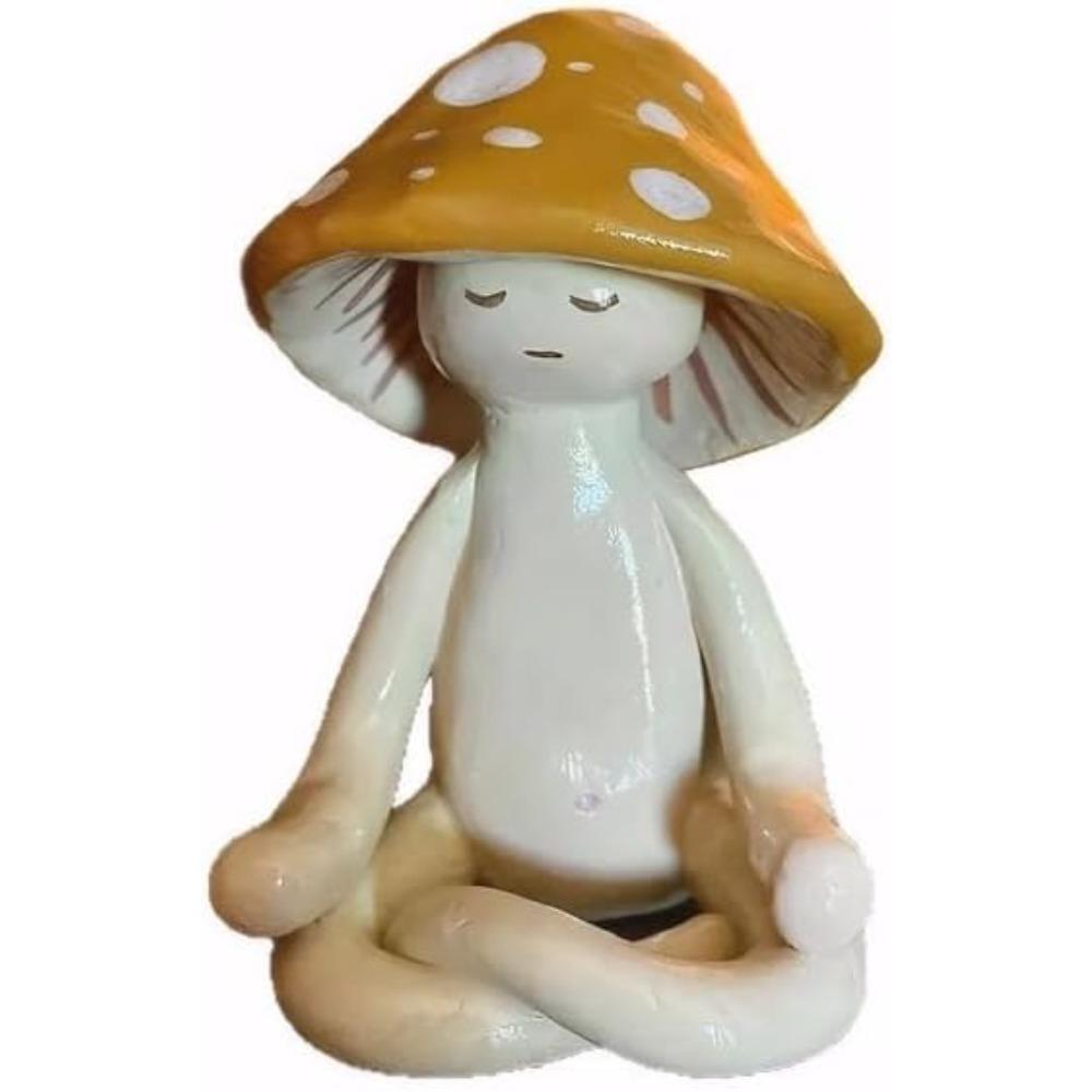 Meditation mushroom statue, cute small resin yoga mushroom ornament, mushroom meditation desktop decoration