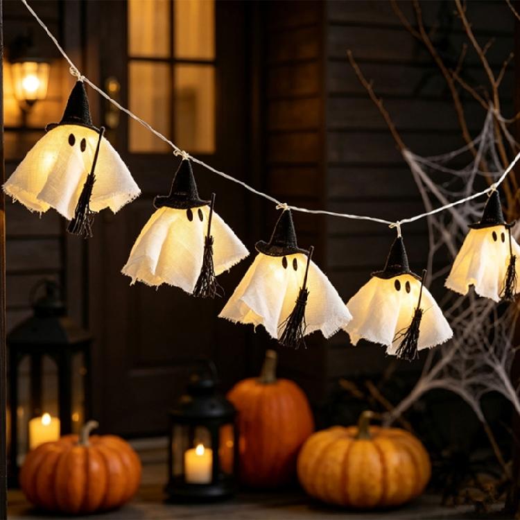 Photo Scene Halloween String Lights with Fabric Figures and Warm Light, Flexible Home Display Lighting for Party Styling, Shop Use, and Indoor