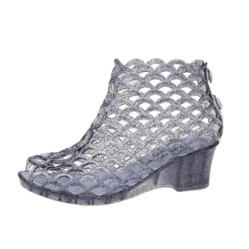 

Модная обувь женская 2024 новые женские сандалии без застежек летние сетчатые дышащие однотонные повседневные босоножки на танкетке Zapatos De Mujer 40 чёрный