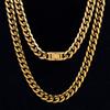 KRKC  Jewelry 8mm 10mm 12mm 18K Gold PVD Stainless Steel Miami Cuban Link Necklace Fold Over Clasp Mens Chains