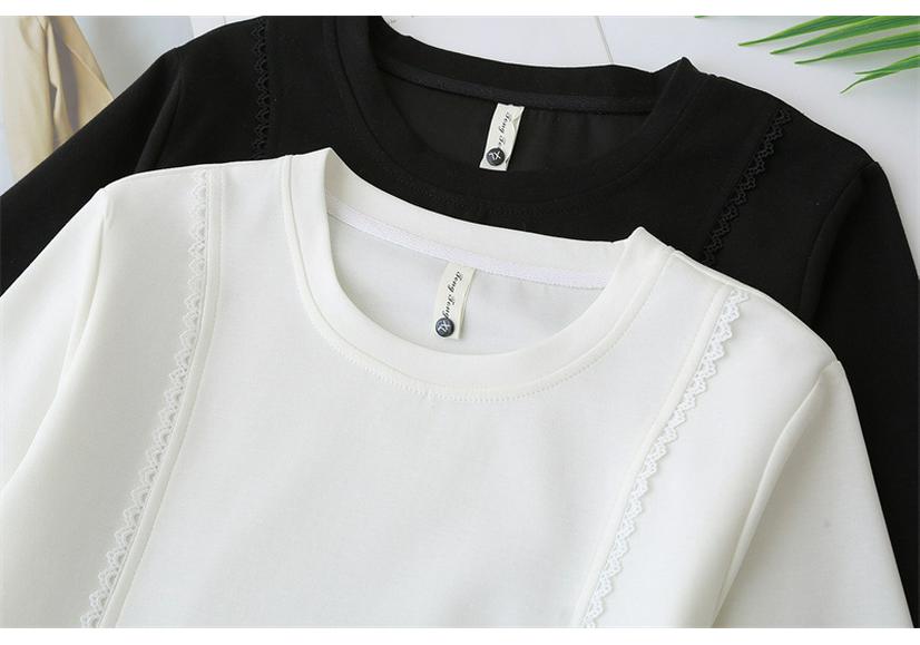 Plus Size 2026 Spring Lace Long Sleeve Round Neck T-shirt - Women's Versatile Mamba Cotton Top 805