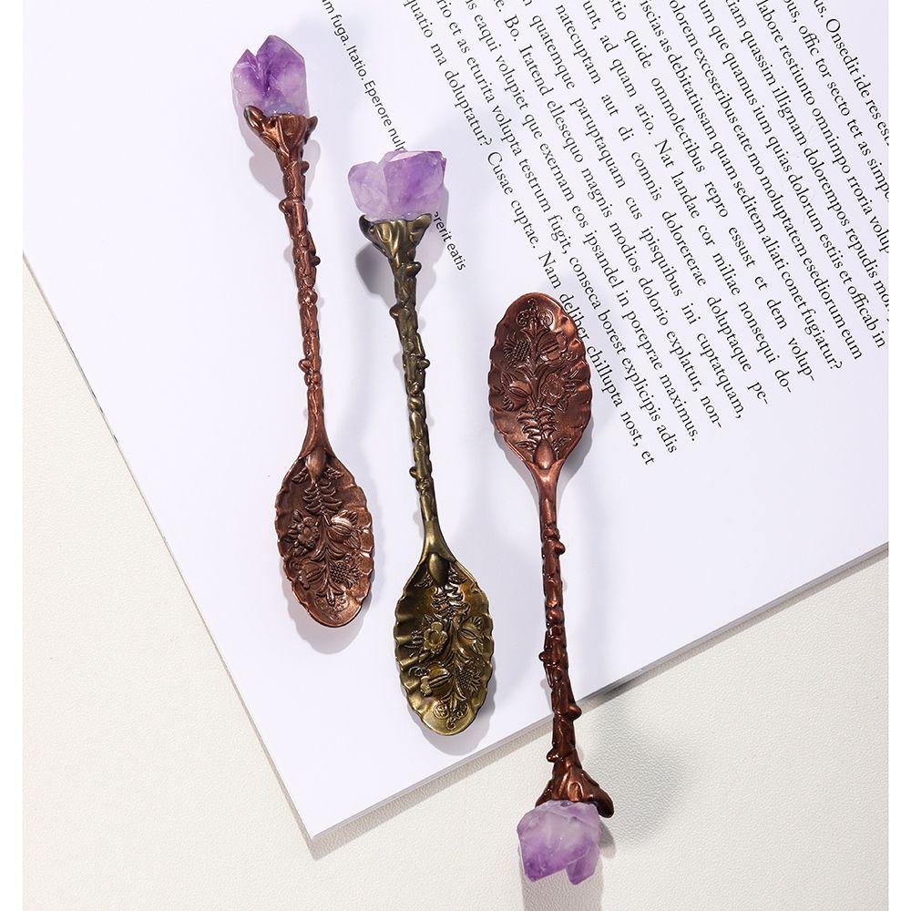 Round Home Natural Amethyst Bar Stirring Scoop Tableware Kitchen Supplies Coffee Spoon Tea Spoon