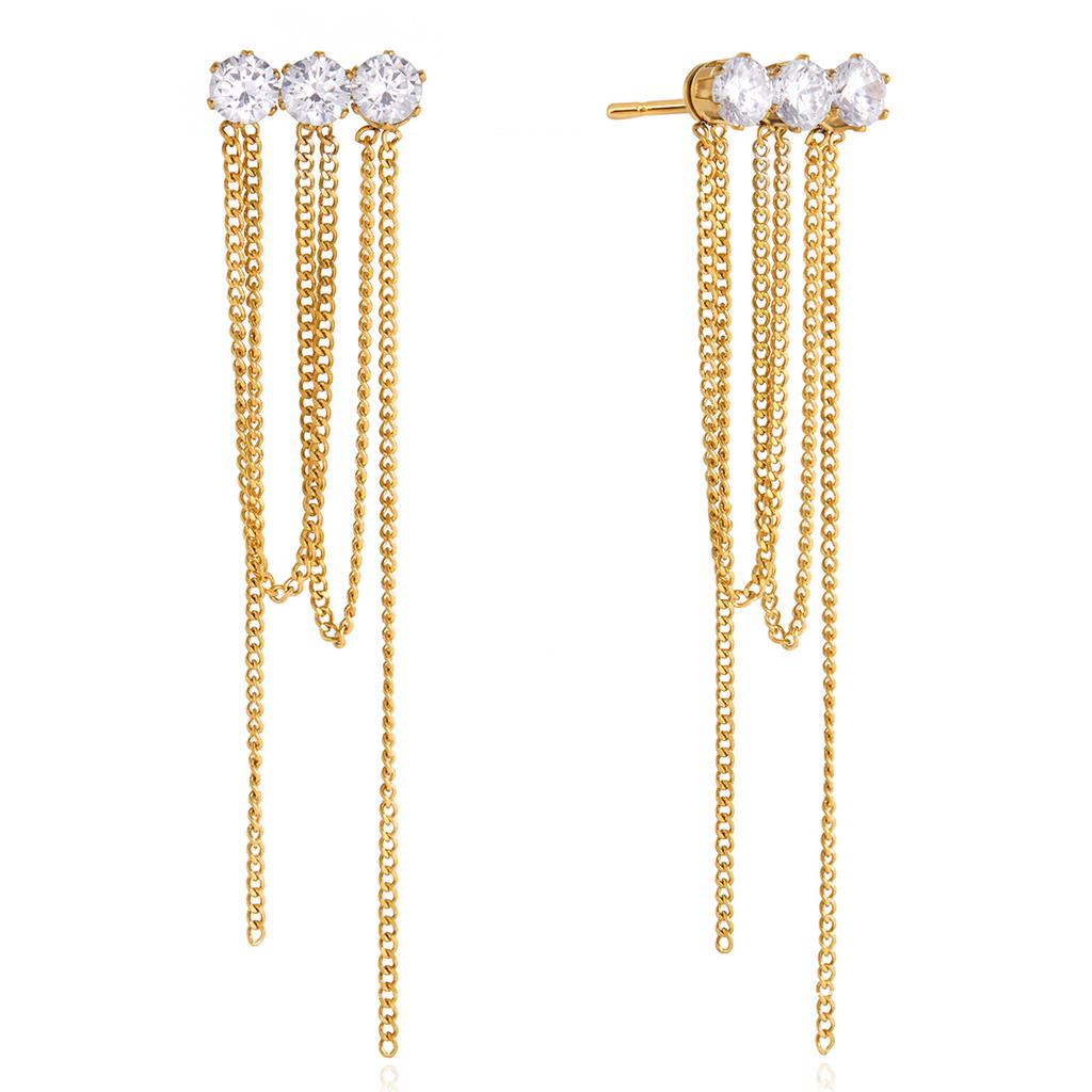 Yori Delicate Cubic Zirconia Drop Tassel Earrings 18K PVD Plated Stainless Steel Charm New Arrivals Daily Jewelry Gift