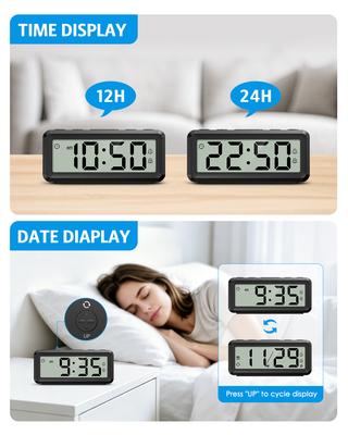 Small Alarm Clock Battery Operated Digital Alarm Clock With Dual Alarms Snooze Time Date Display Portable Clock for Travel Home