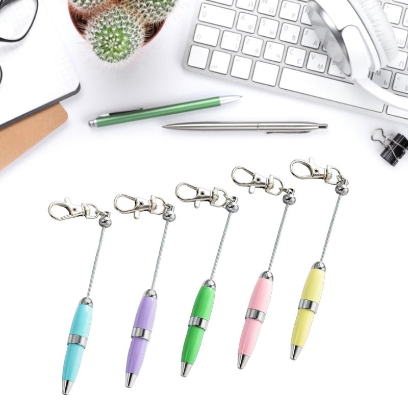 5pcs Writing Pen Beadable Ballpoint Pen with Keychain Beaded Pen for Student