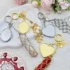 Custom Popular Metal Gold Lipstick Mesh Pouch Keychain Pendant Portable Keyring New High-end Round-headed Key Chain Ring Gift