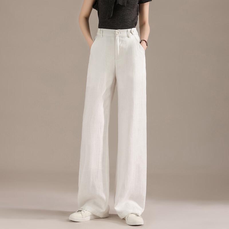 

RAIN.CUN Women s White Linen Blend Wide-Leg Pants 28