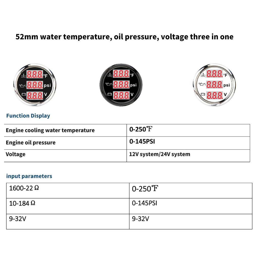 High Performances Digital Oil Pressure Indicator For Car And Truck Easy Installation Water Temperature Gauge Voltmeter