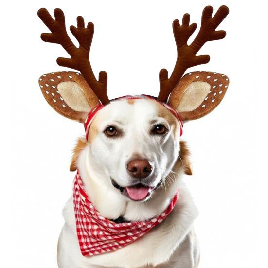 Yousheng Pet Antler Headband Adjustable Sika Deer Hairband Pet Christmas Deer Headband with Spotted Ears for Dogs Festive Dress-up Photo Accessories