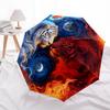 Yin Yang Tiger Moon Circular Wall Art DecorUmbrella, Portable 3-Fold Compact Umbrella for Men & Women Gift