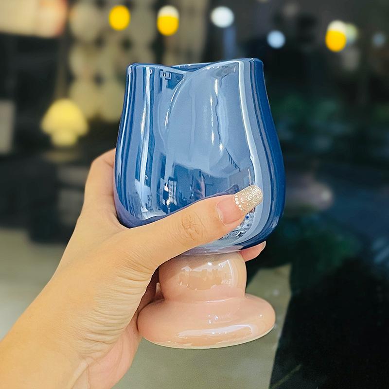 Girls' High-Value Flower Ceramic Goblet Girls' Heart Tulip Water Cup Household Wine Cup Coffee Cup Souvenir