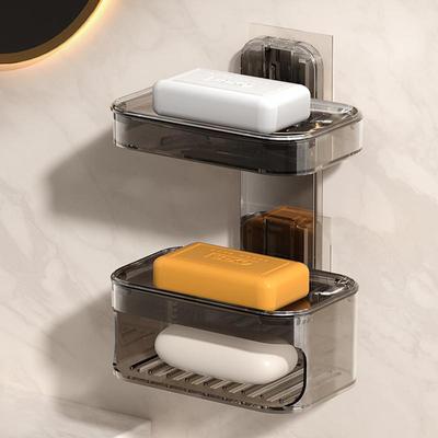 Shower Soap Dish Wall Mounted Toiletries Container Double Layer Drill Free Universal Strong Suction Soap Wall Holder For Bath