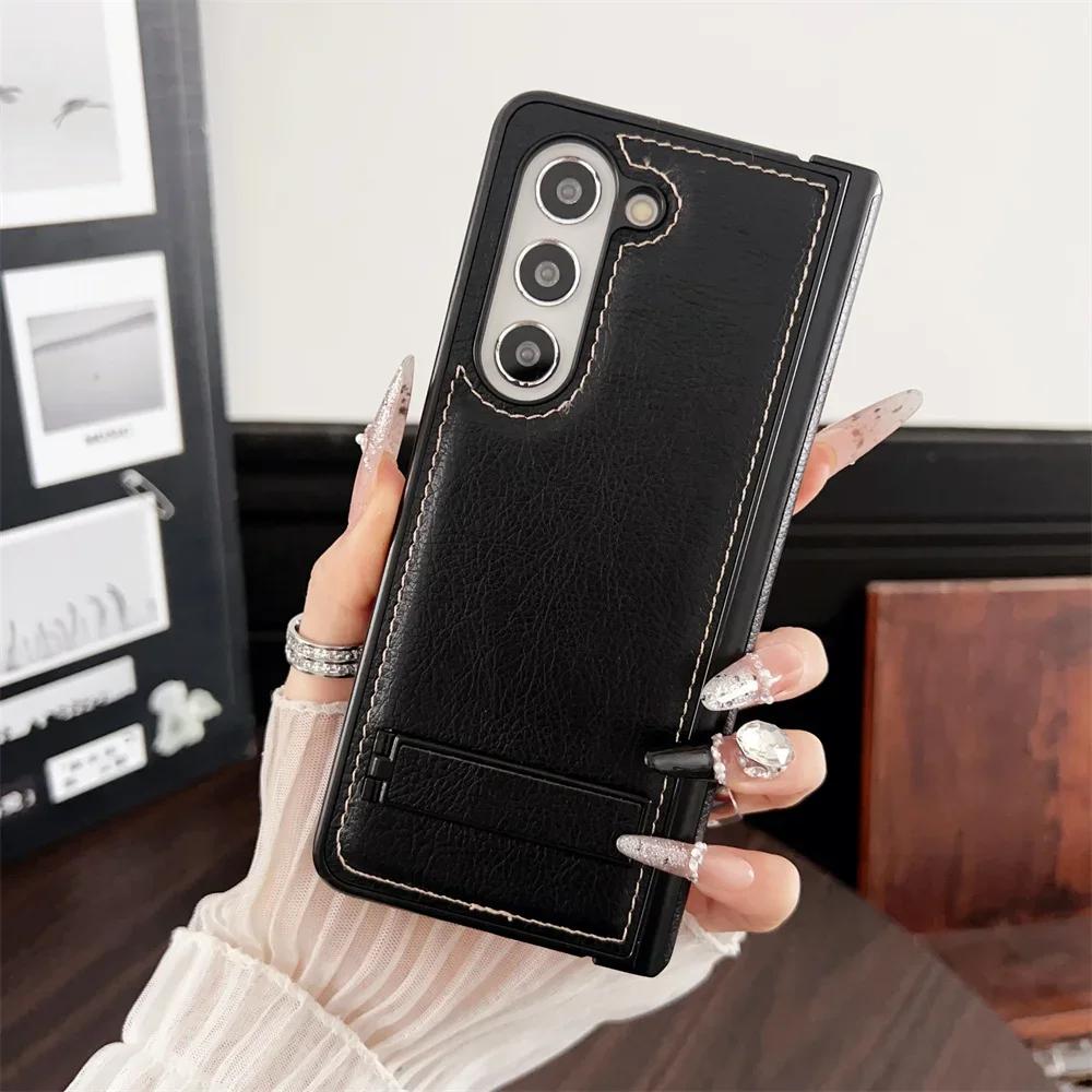 

Shockproof Hinge Protective Bracket Phone Case for Samsung Galaxy Z Fold 6 5 4 3 Fold6 Fold5 Fold4 Fold3 5G PU Leather Cover For Samsung Galaxy Z Fold4