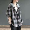 Blouses Shirt for Women Hooded Long Sleeve Casual Oversize Plaid Loose Cardigan Coat Top