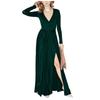 Klassisches Langarm-V-Ausschnitt-Sexy-Kleid in Unifarben für Frühling und Herbst