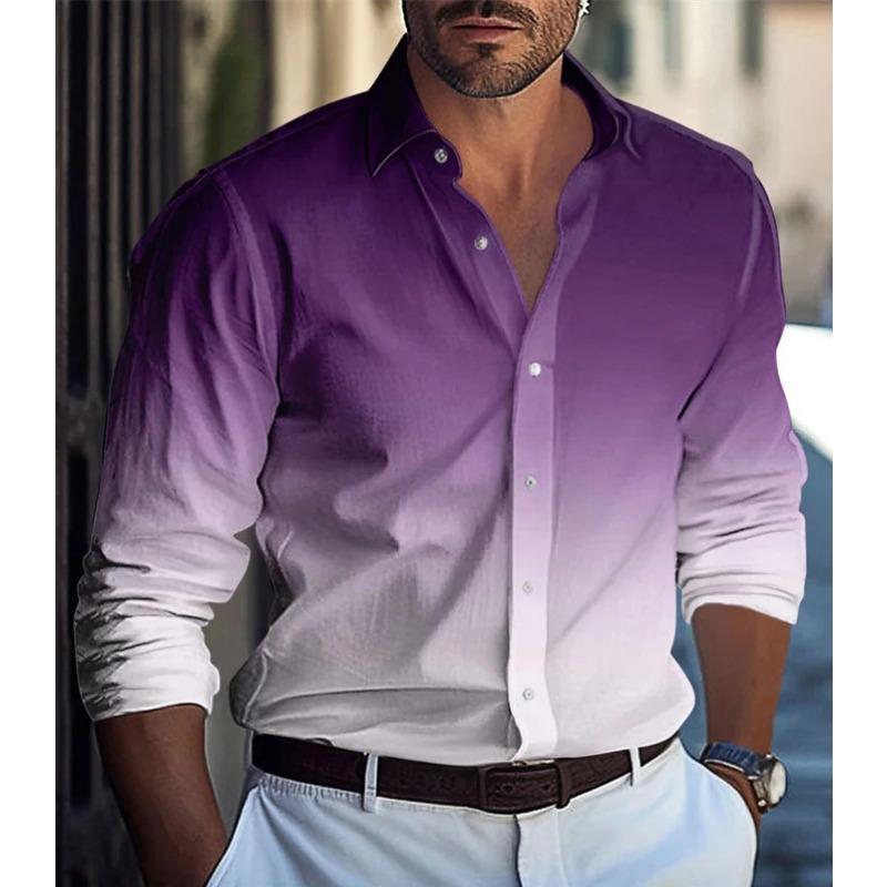 Autumn Long-sleeved Shirt Multi-color Gradient Pattern Digital Printing New Trend Men's Clothing