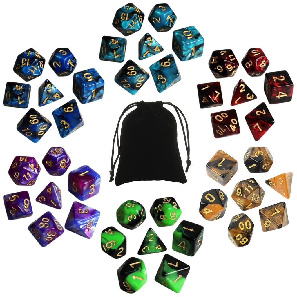 Polyhedral Dice 42 7 6 for Mythic Tabletop and Card Includes Storage Bag Set, Dice, Sizes, Acrylic, Colors, D20, D12, D10, D8, D6, D4, Role-Playing,