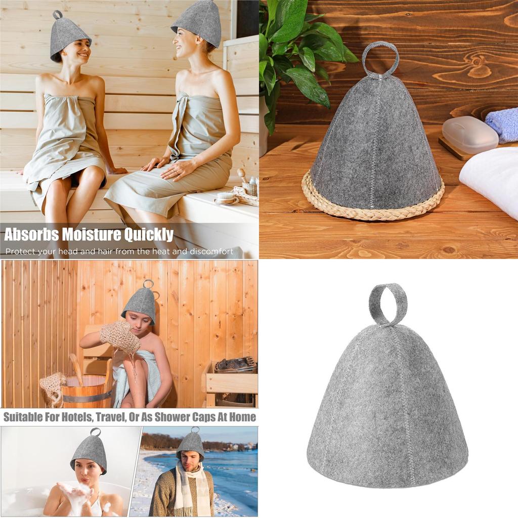 Adults And Kid Grey Felt Sauna Hat Absorbent Dry Hair Cap For Spa And Bath Use