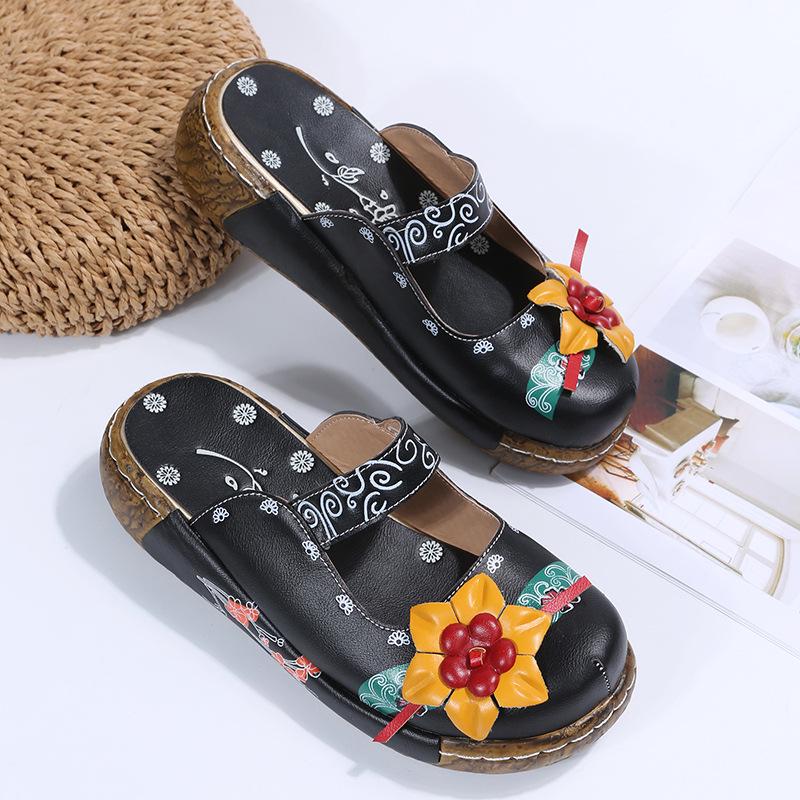 2025 Summer Ethnic Style Women's Handmade Floral Sandals with Thick Sole