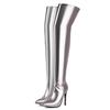 Patentové kozačky nad koleno Dámské Sexy Párty Tanec Zimní Boty Dámské Luxusní Stříbrné Zlaté Podpatky Dlouhé Kozačky Velká Velikost 45