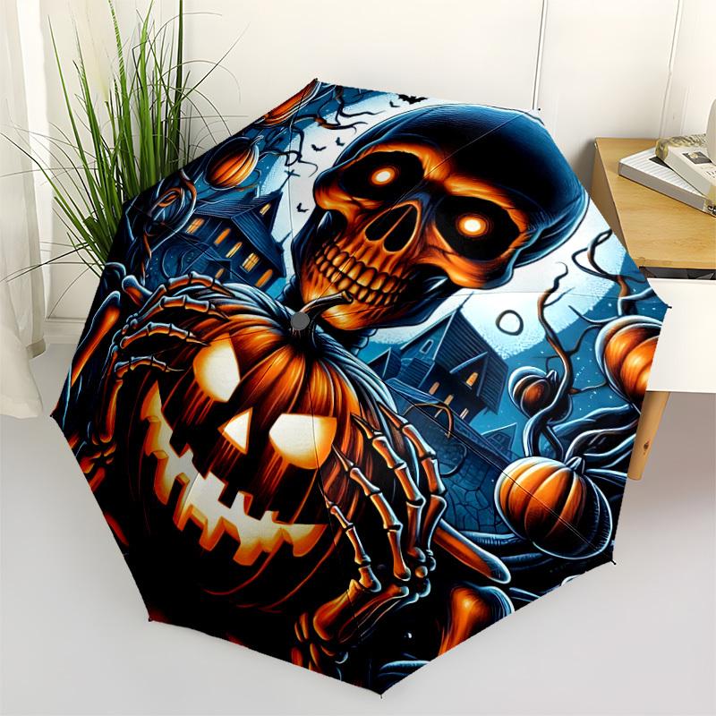 

1pc Spooky Skull Automatic Open/Close Umbrella - Portable Collapsible Umbrella with 8-Rib Stability, Fashion Lovers yy251017154