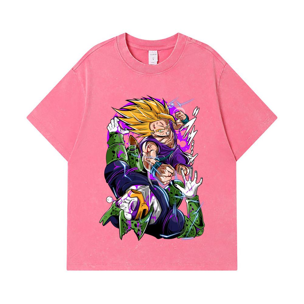 275 GSM Washed T-shirts 100% Cotton Dragon Ball V30 Gohan Cell Print Unisex Heavy Cotton T Shirt
