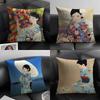 Kimono Girl Japanese Style Cushion Cover Natural Linen Organic Fabric DoubleSided Printing Sofa Home Decor Gift Pillow Case