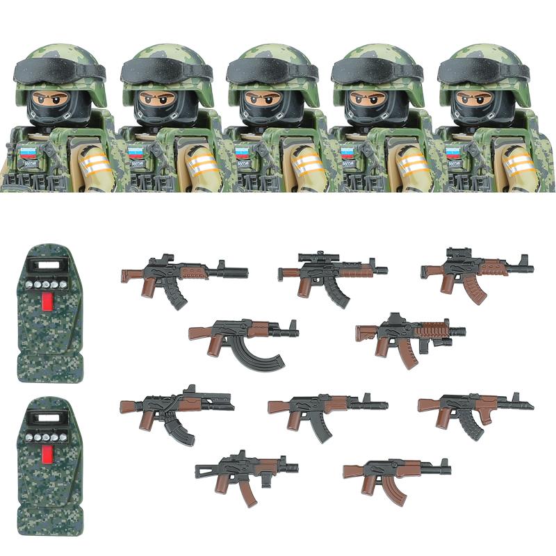 Non-Toxic City Police Russia Commando Fsb Special Forces Figures Building Blocks Green Camouflage Shield Army Soldier Military Weapon Toys