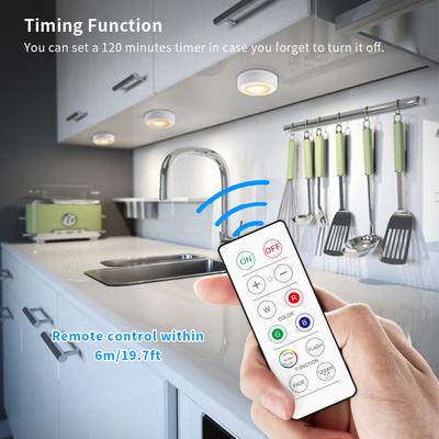 LEDs Puck Light Cabinet Lighting Remote 16RGB Closet Light 10 Dimmer Timer Function Wirelessly Battery Operated Night Lamp Kitchens Bathrooms Wardrobe