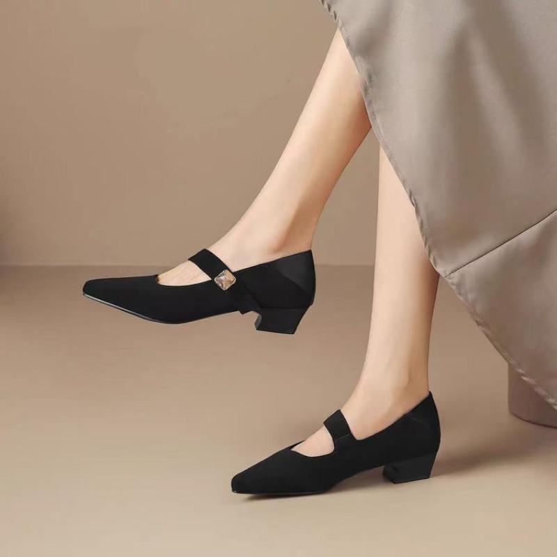 Coarse Heel and Pointed Toe Casual Women's New Style Versatile Velcro Shoes