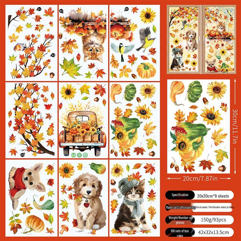 Αυτοκόλλητα Παραθύρου Φύλλα Σφενδάμου Φθινοπώρου για την Ημέρα των Ευχαριστιών - Δημιουργικά Στατικά Αυτοκόλλητα Τοίχου