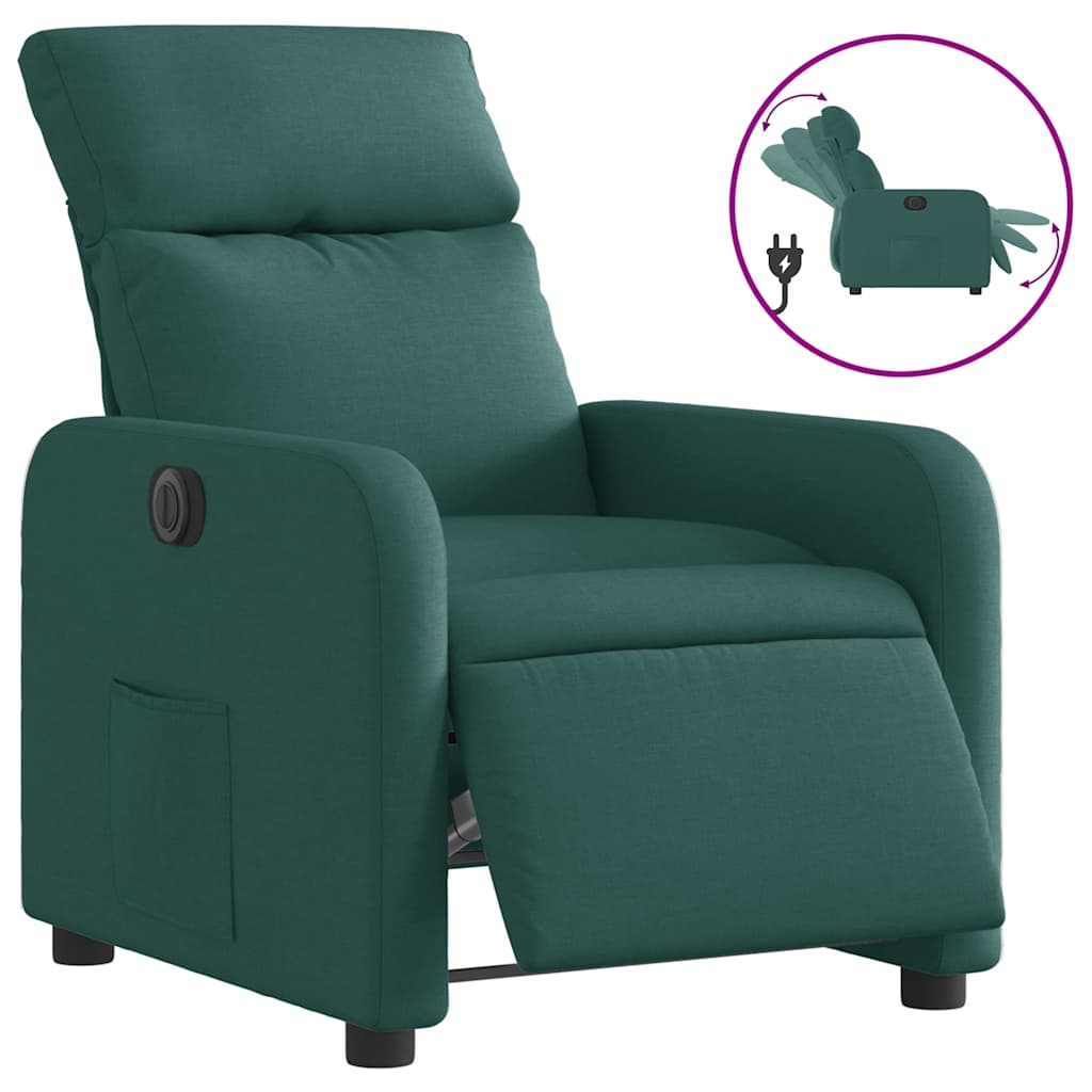 Electric Recliner Chair Dark Green Fabric