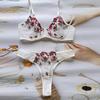 2Pcs/Set Sexy Fit Underwear Set Embroidery Flower Perspective Yarn Stitching Women Bra Low-rise Briefs Set