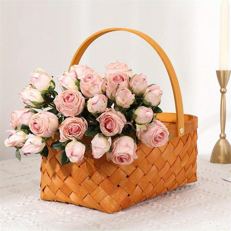 1Pc Multicolor Plastic 6-Stem Retro Burnt Edge Roses, Suitable for Wedding Party Decoration Home Decoration Potted Ornaments