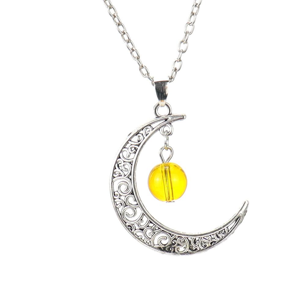 Hollow Moon Natural Crystal Bead Pendant Necklace Amethyst Pendant Couple N598