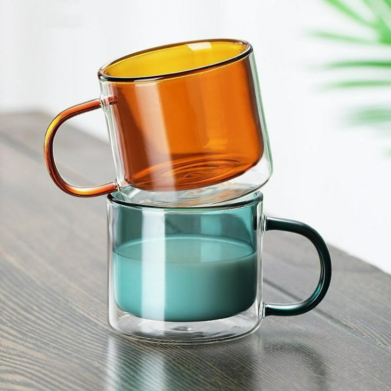 270ml Double Layer Transparent Glass Cup Creative Heat-Resistant Glasses Juice Milk Coffee Mug with Handle Home Drinkware New