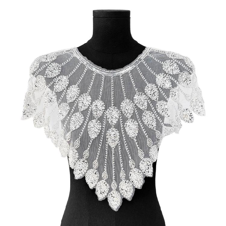 Embroidery Applique Sequins Beads Sew On Collar Patches Wedding Dress Applique For Wedding Dress Evening Gown Decoration