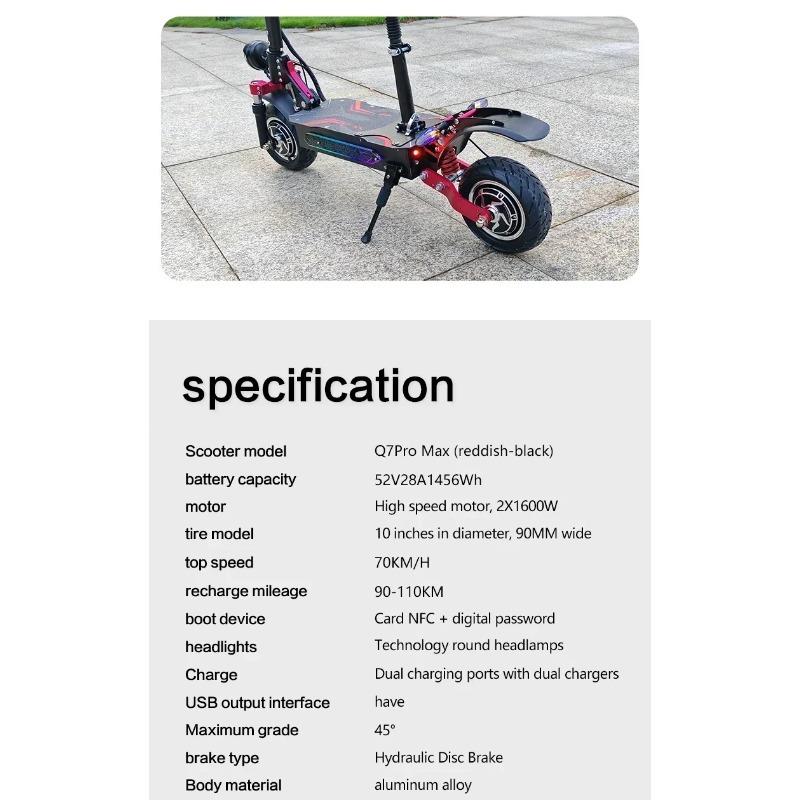 BOYUEDA Q7Pro Max E-Scooter 3200W Dual Motor 52V28AH Battery NFC Activated App Control Escooter Silent Tires Electric Scooter