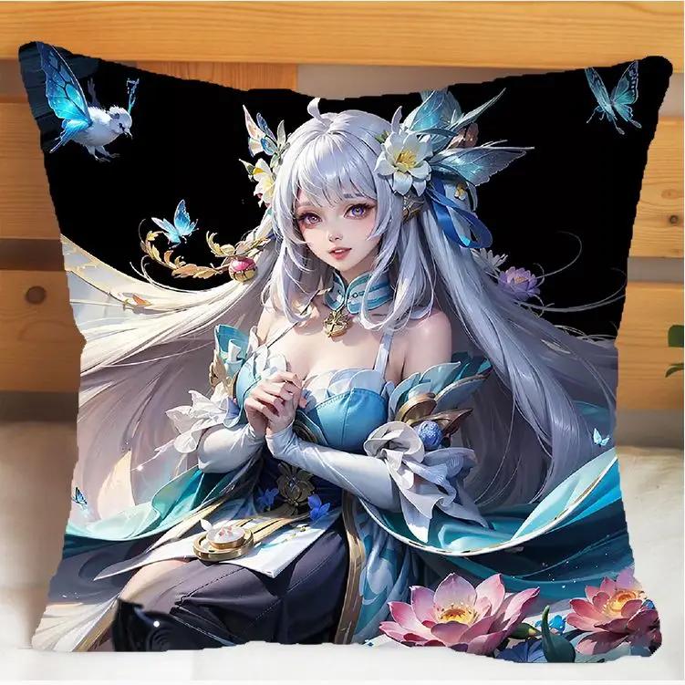 Arena of Valor Honor of Kings Xi Shi Polštář a Povlak na polštář Potah na polštářek Oboustranný tisk Plyšové Dekorační polštáře 40x40cm