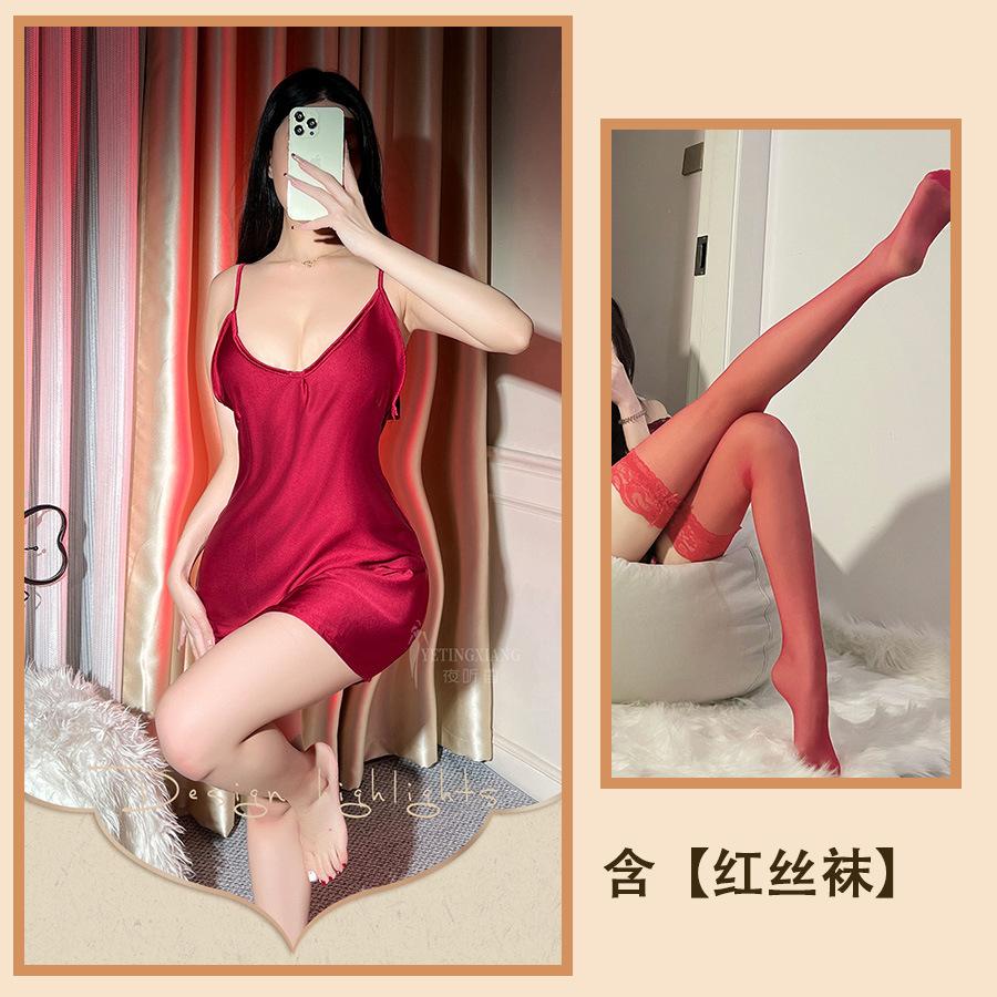 Sexy Underwear Sexy Suspenders Ice Silk Late Night Bar Uniform Tight Passion Nightdress Backless Large Size Hip Wrap