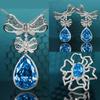 Elegant Blue Topaz Jewelry Set for Women Full Diamond Bow Necklace Earrings Ring Luxury Gift