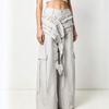 High-Waisted Wide-Leg Pants With Ruffled Waistband Cotton-Polyester Blend Loose Fit Women