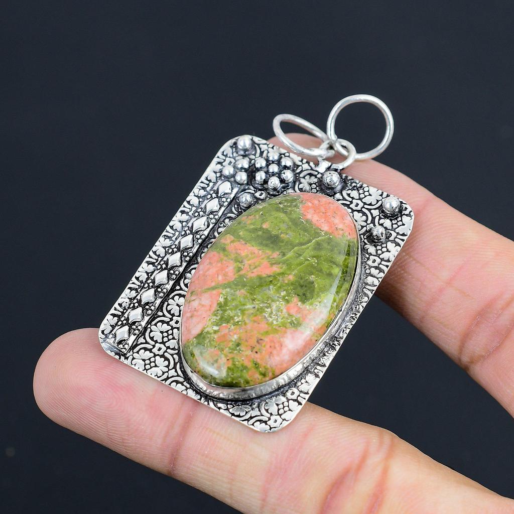 Easter Deal Sterling Silver Heart Chakra Unakite Stone Sister Pendant Jewelry